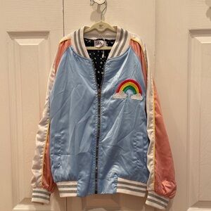 Lola + The Boys Blue and Pink Rainbow Puffer Jacket